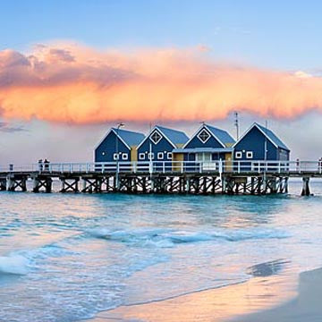 Busselton Jetty, 25x25cm Framed stretched canvas with white shadow line frame