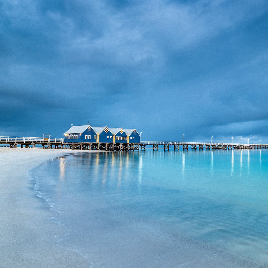 Busselton Jetty, 25x25cm Framed stretched canvas with white shadow line frame