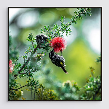 New Holland Honeyeater, 25x25cm Framed stretched canvas with black shadow line frame
