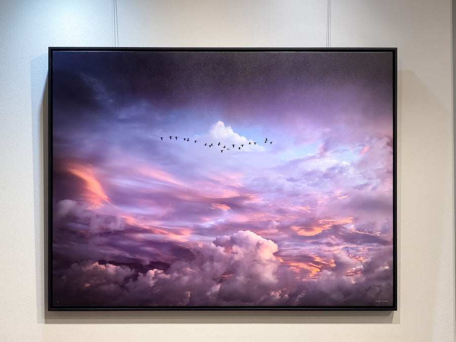 Sunset, LIMITED EDITION 1/1, 90x122CM STRETCHED CANVAS WITH BLACK SHADOW LINE FRAME