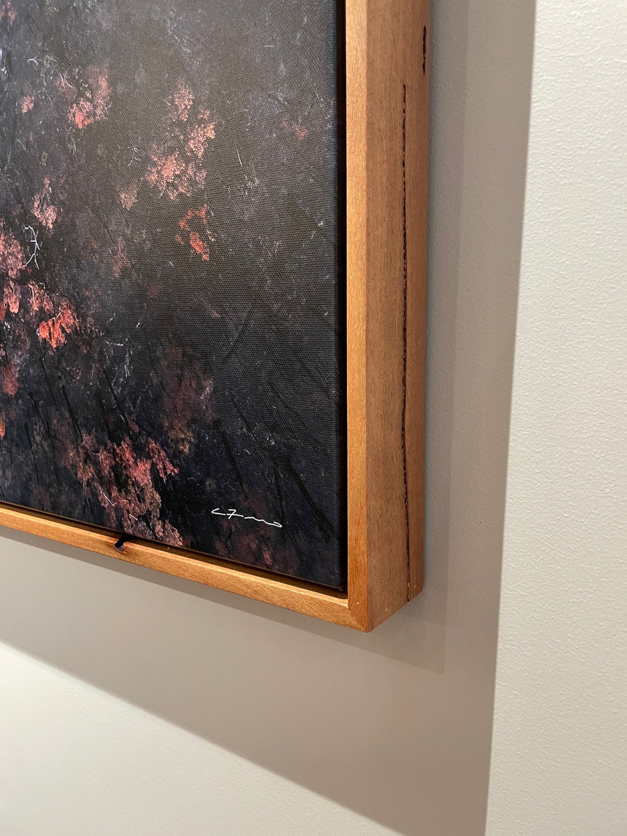 Forest Fire, Jarrahwood - Limited Edition 1/1 75 x 100cm Stretched Canvas with handcrafted feature Marri Shadow Line Frame
