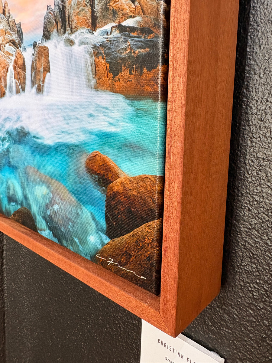 Wyadup Rocks, 25x25cm Framed stretched canvas with  light jarrah shadow line frame