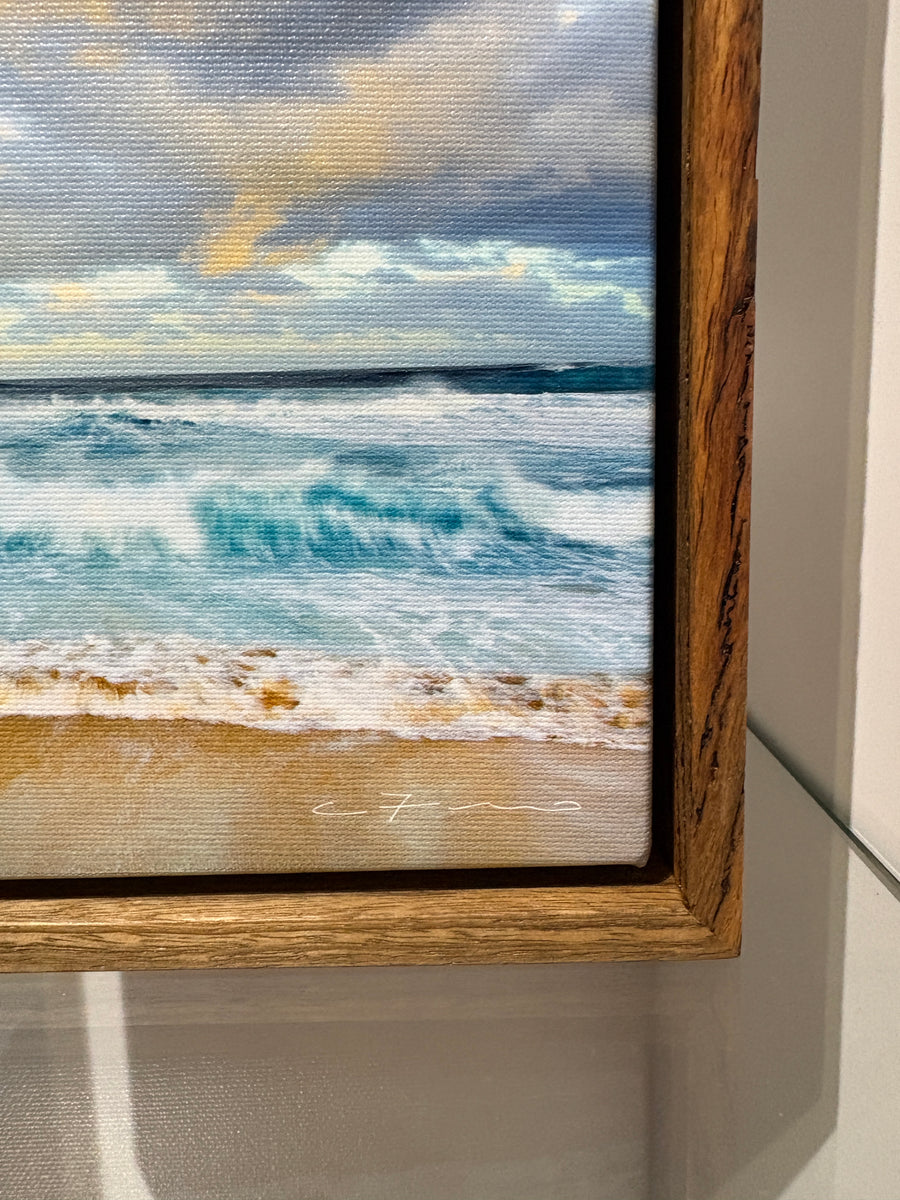 Honeycombs Beach 25x25cm Framed stretched canvas with feature marri shadow line frame