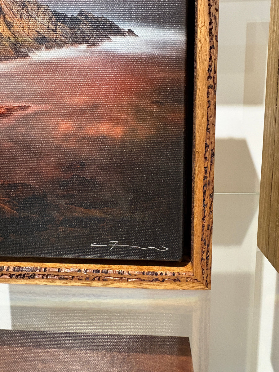 Sugarloaf Rock 25x25cm Framed stretched canvas with feature marri shadow line frame