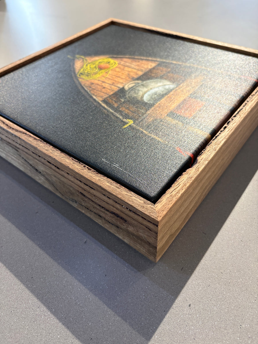 Fishing Boat, Norway 25x25cm Cropped Framed Stretched Canvas with Feature Marri Shadow Line Frame