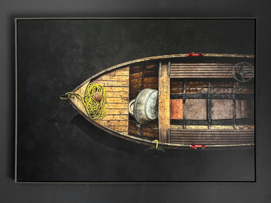 Boat, Norway 83x125cm Stretched Canvas with Charcoal Shadow Line Frame