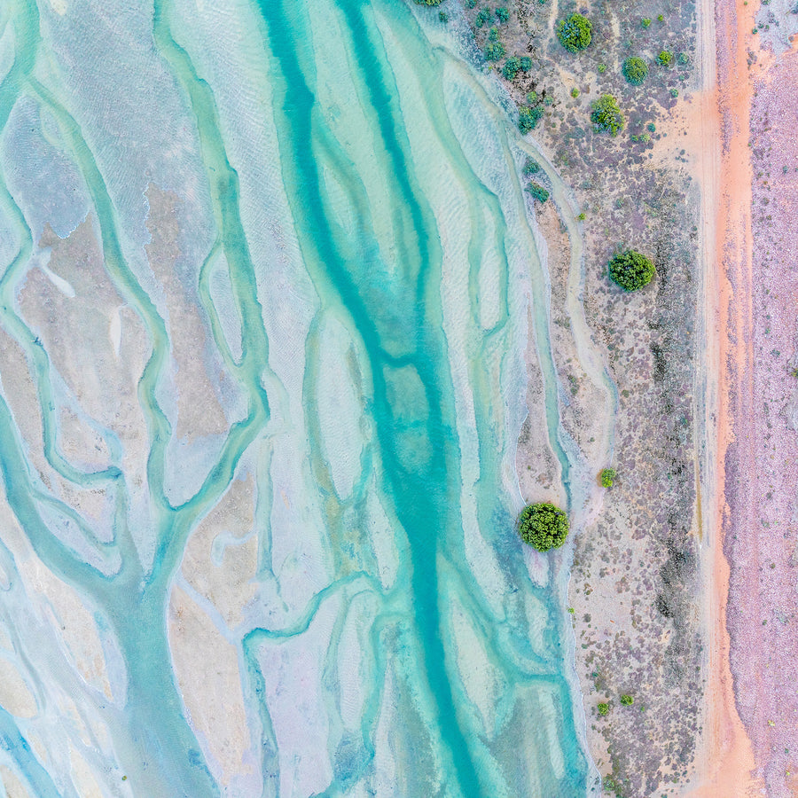 Tidal Creeks, Port Augusta Limited Edition 1/1 -  100x100cm Stretched Canvas with White Shadow Line Frame