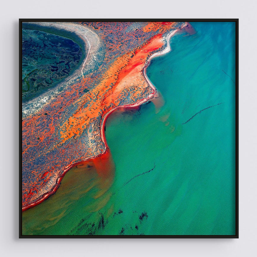 Shark Bay 25x25cm Framed stretched canvas with black shadow line frame