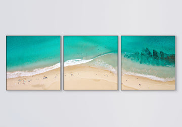 Smiths Beach, Triptych, 100 x 300cm stretched canvas with white shadow line frame (Three 100 x 100cm panels)