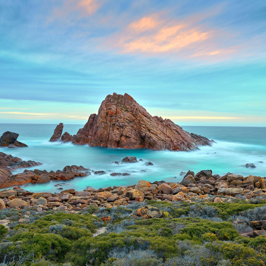 Sugarloaf Rock, 25x25cm Framed stretched canvas with oak shadow line frame