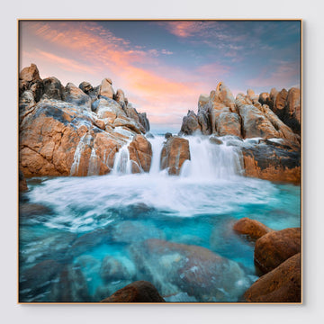 Wyadup Beach 25x25cm Framed stretched canvas with timber shadow line frame