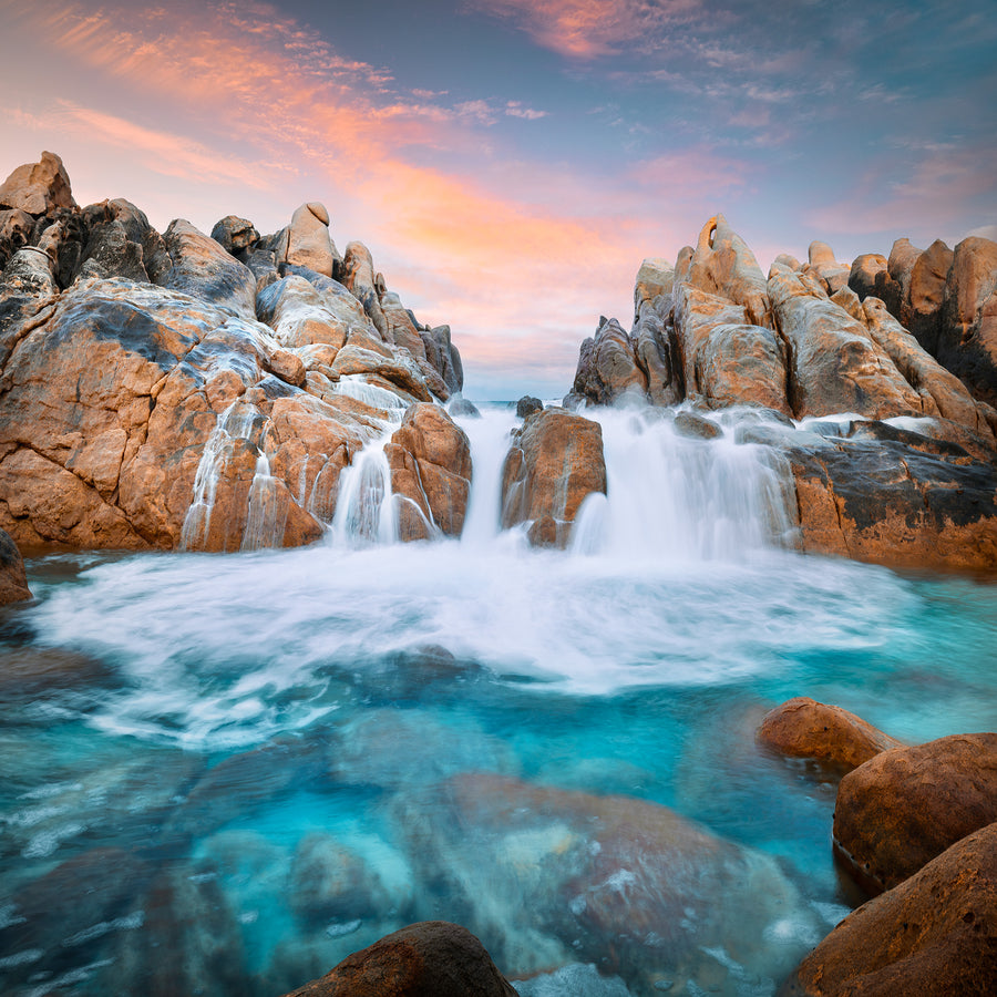 Wyadup Rocks, 25x25cm Framed stretched canvas with  light jarrah shadow line frame