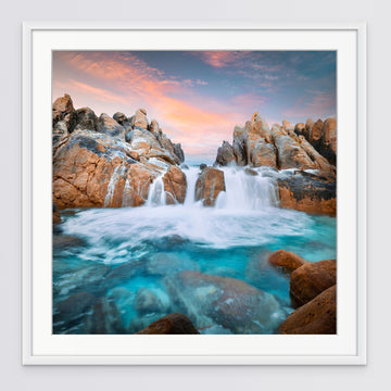 Wyadup Rocks 75x75cm Framed in white with Ultra Glass