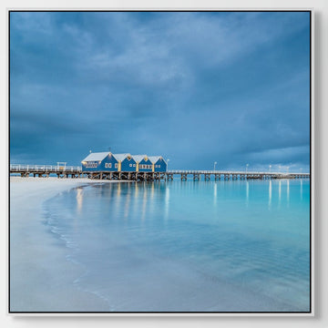 Busselton Jetty, 25x25cm Framed stretched canvas with white shadow line frame