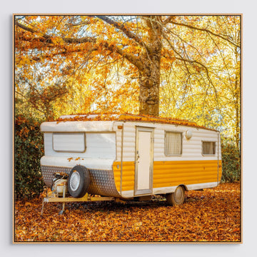 Retro Camping - Limited Edition 1/1 - 90 x 90cm Stretched Canvas With Timber Shadow Line Frame