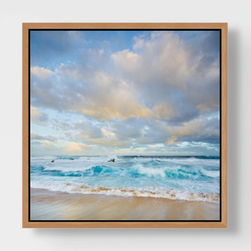 Honeycombs Beach 25x25cm Framed stretched canvas with feature marri shadow line frame