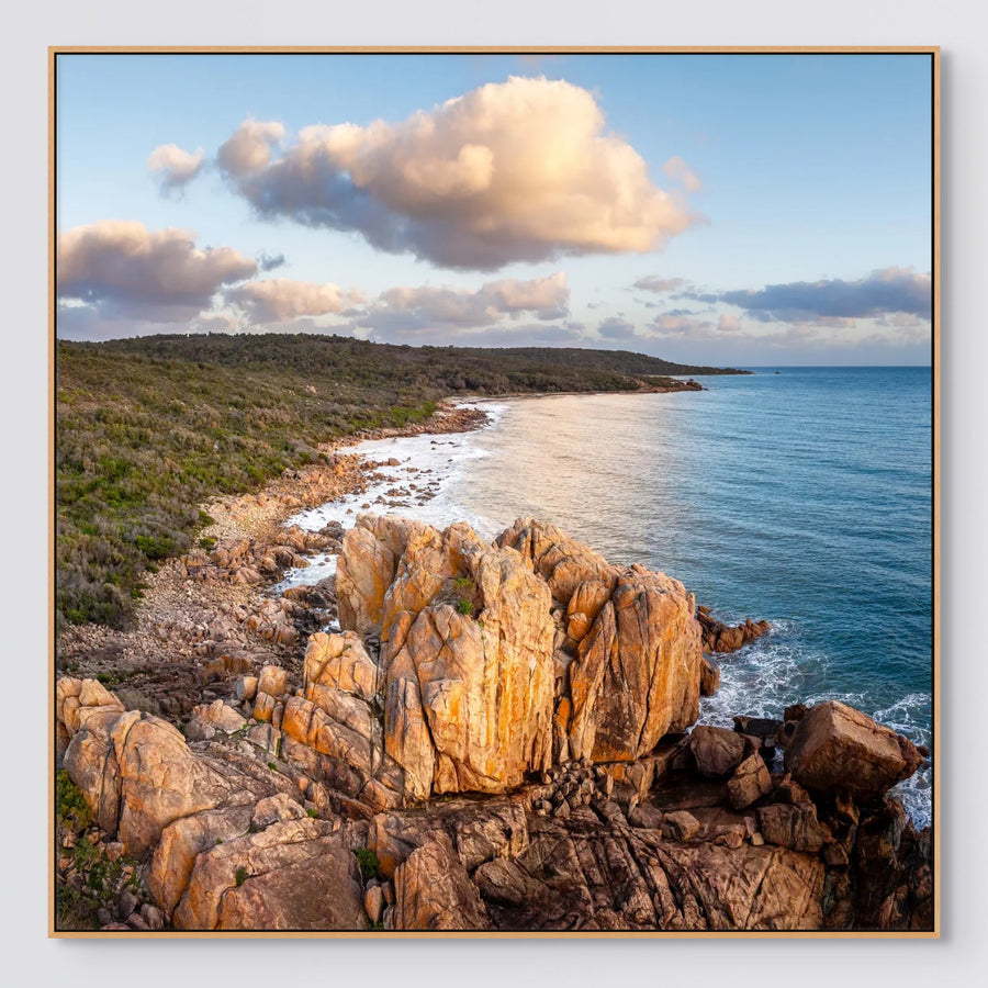 Castle Rock 100x100cm framed Stretched Canvas With timber Shadow Line Frame