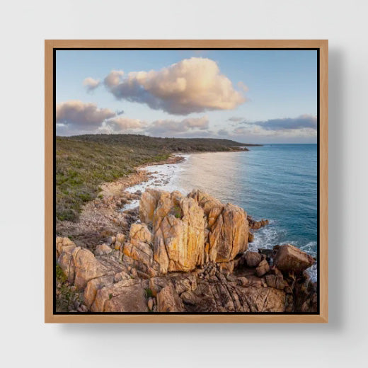 Castle Rock 25x25cm Framed Stretched Canvas with feature marri Shadow Line Frame