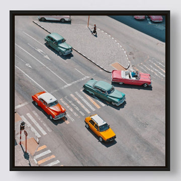 Havana, Cuba 25x25cm Framed stretched canvas with black shadow line frame