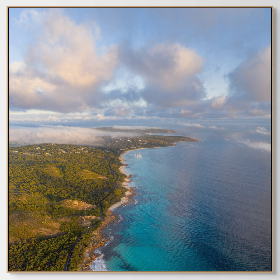 Eagle Bay, 25x25cm Framed stretched canvas with oak shadow line frame