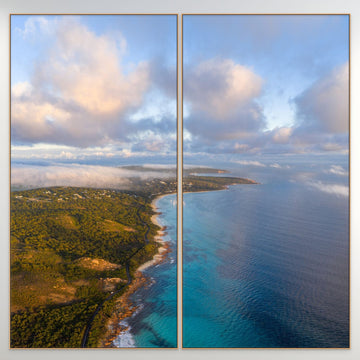 Eagle Bay Diptych - Each panel is 120x260cm Stretched Canvas with oak shadow line frame