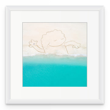 BEACH BLANKET (WITH IAN MUTCH) 40x40cm FRAMED in white