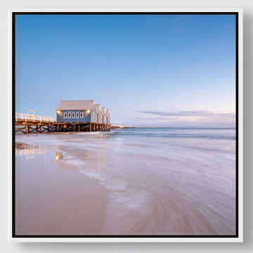 Busselton Jetty 25x25cm Framed stretched canvas with white shadow line frame