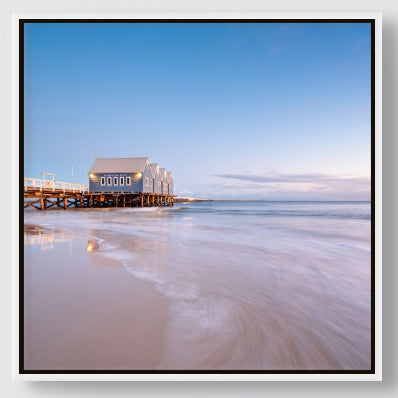 Busselton Jetty 25x25cm Framed stretched canvas with white shadow line frame