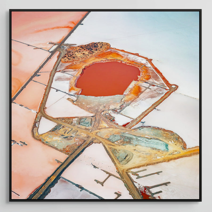 Lake Lefroy, Kambalda Limited Edition 1/1 -  100x100cm Stretched Canvas with ebonised Jarrah Shadow Line Frame
