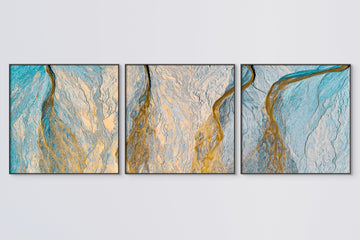 Aerial Limited Edition Triptych each panel 83x83cm stretched canvas with charcoal shadow line frame, 4/25