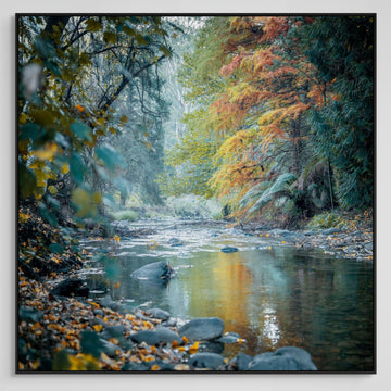 Autumn in Harrietville, Victoria - Limited Edition 130x130cm Stretched Canvas with handcrafted ebonised jarrah shadow line frame