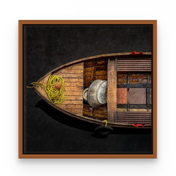 Fishing Boat, Norway 25x25cm Cropped Framed Stretched Canvas with Feature Marri Shadow Line Frame