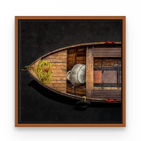 Fishing Boat, Norway 25x25cm Cropped Framed Stretched Canvas with Feature Marri Shadow Line Frame