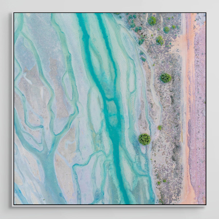 Tidal Creeks, Port Augusta Limited Edition 1/1 -  100x100cm Stretched Canvas with White Shadow Line Frame