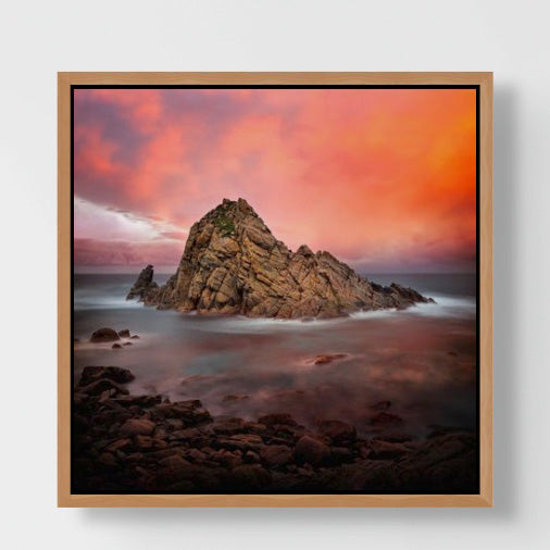 Sugarloaf Rock 25x25cm Framed stretched canvas with feature marri shadow line frame