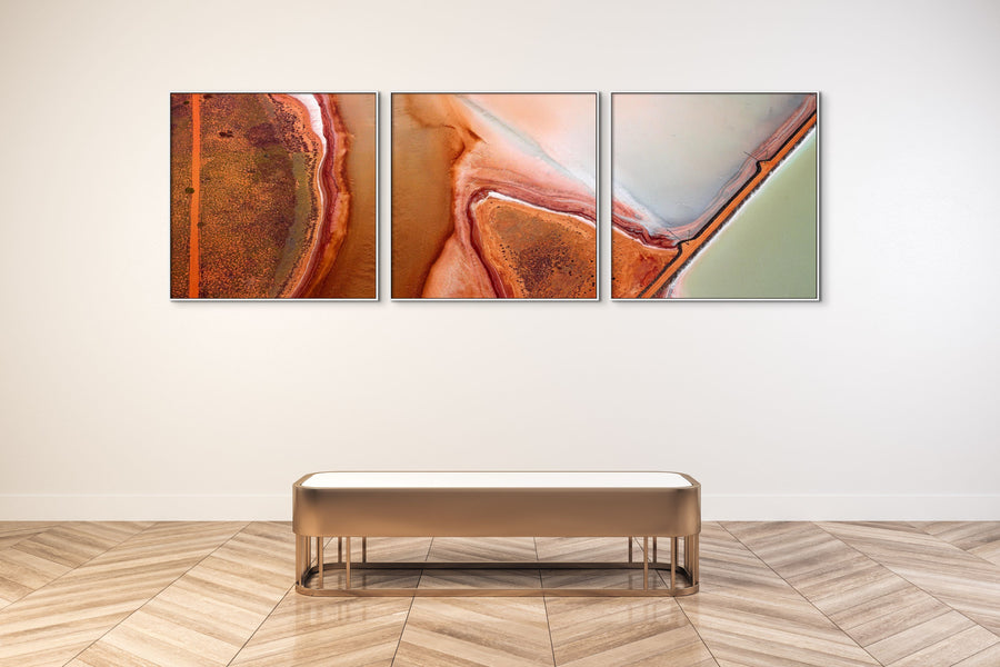 SALT, DAMPIER, Pilbara, Triptych, 100 x 300cm stretched canvas with white shadow line frame (Three 100 x 100cm panels)