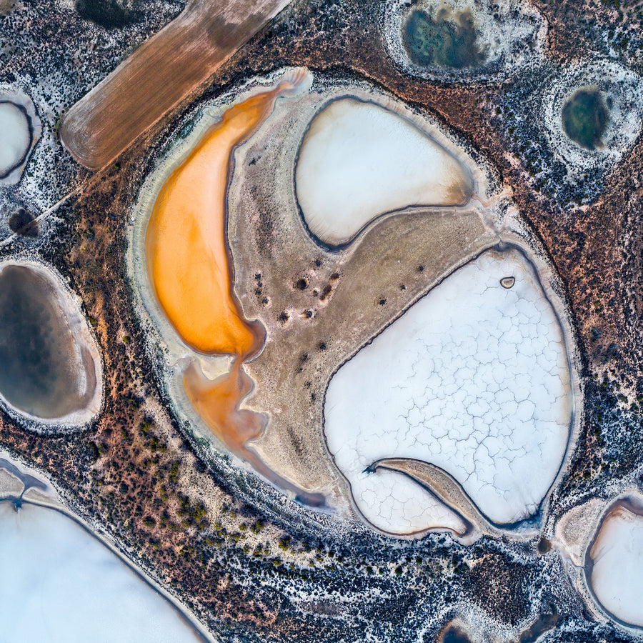 An aerial photograph, by Christian Fletcher, of a salt lake in the mid west of Western Australia.  It looks like an egg.