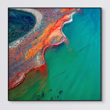 Shark Bay, 115 x 115cm stretched canvas with black shadow line frame