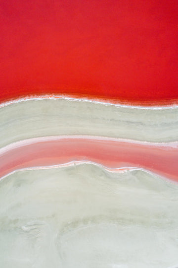 Aerial of red and white wavy lines. Salt lake Stirling Range Western Australia