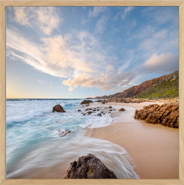 Wyadup Rocks, 25x25cm Framed stretched canvas with timber shadow line frame